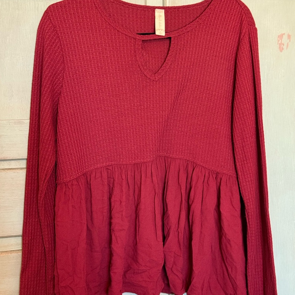 Altar'd State Deep Red Longā Sleeve Tunic